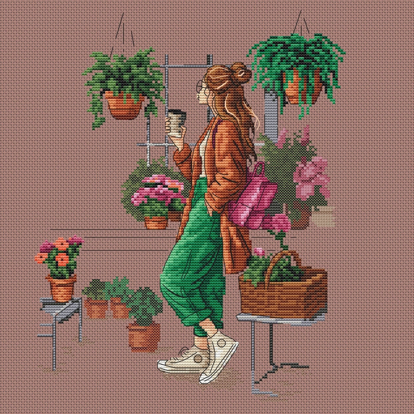 Pattern "Plants and coffee (brunette)"
