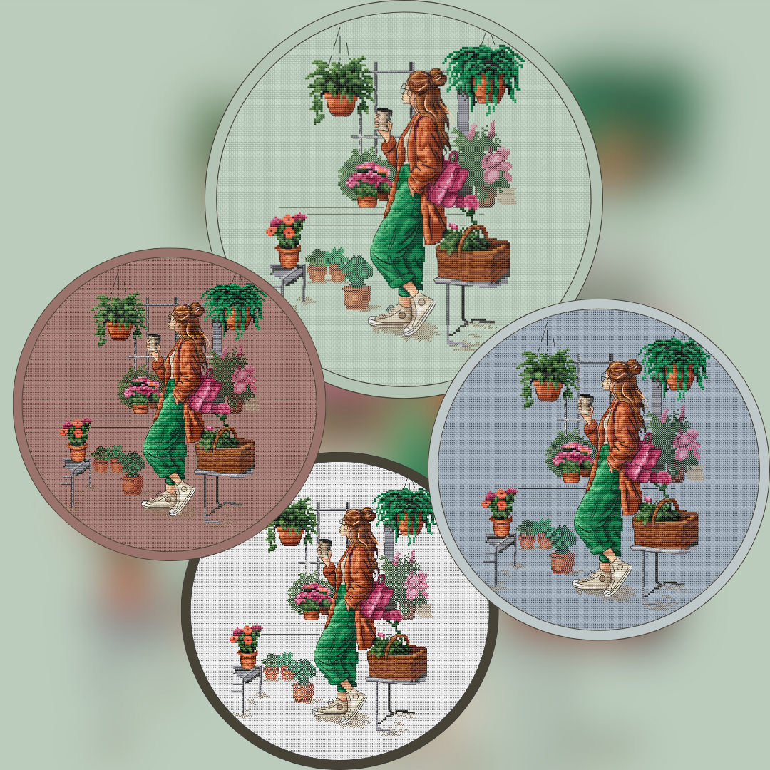 Pattern "Plants and coffee (brunette)"